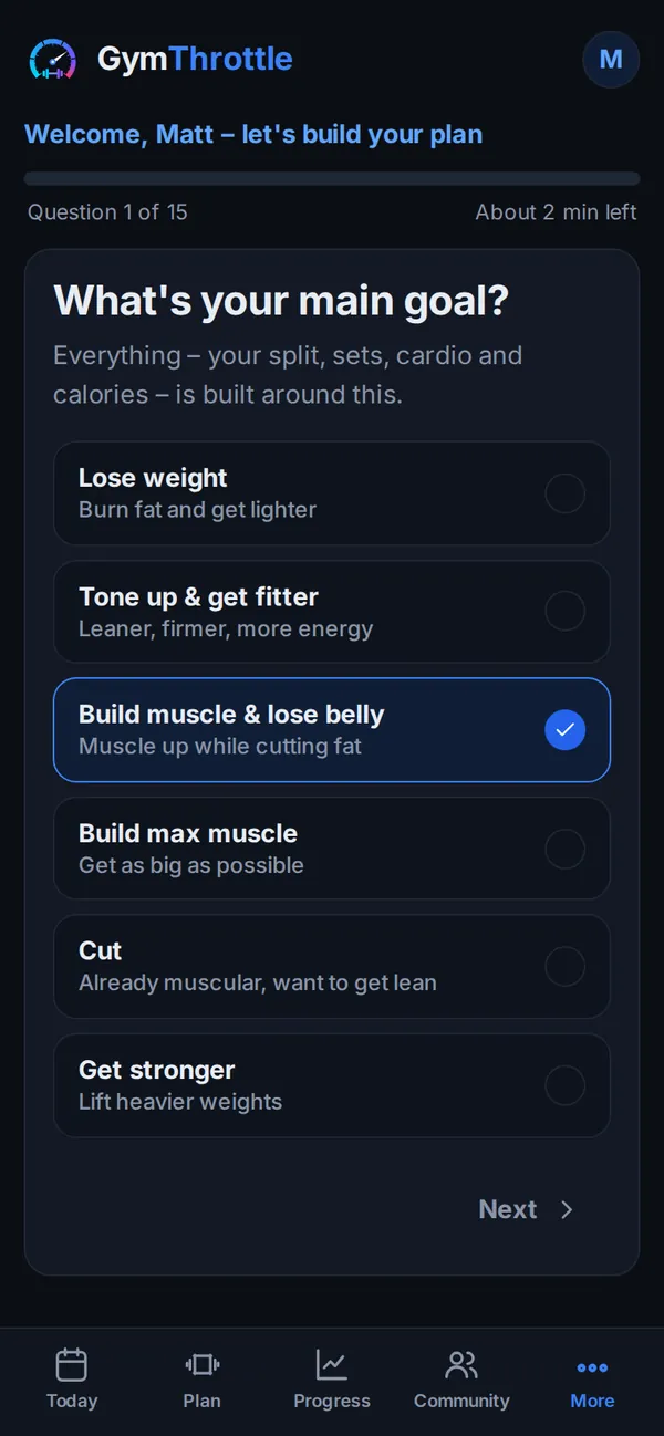 GymThrottle plan question: What's your main goal?